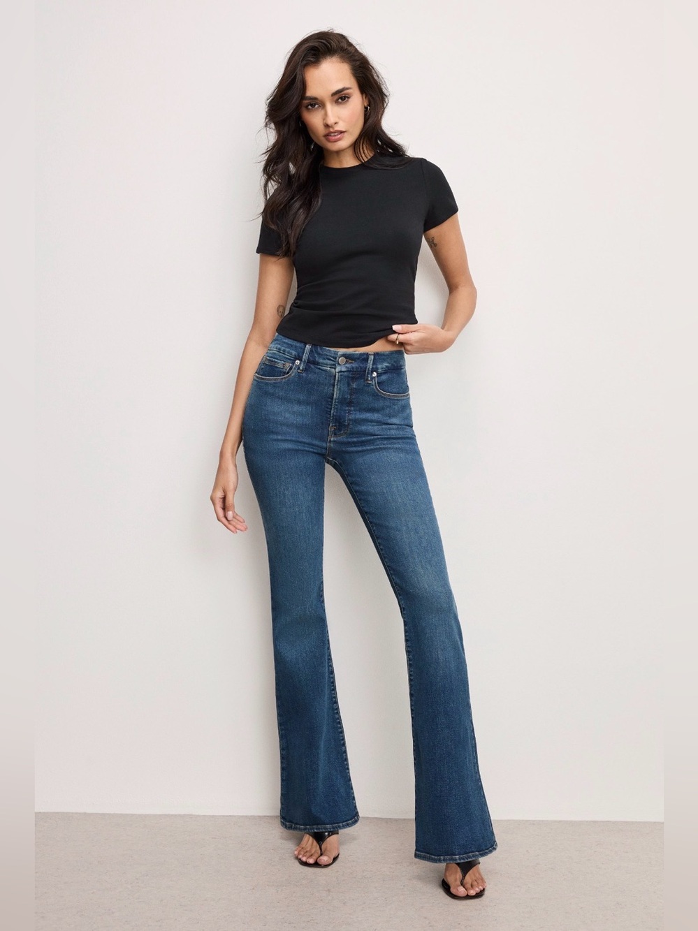 Good American Mid-Rise Good Legs Flare Denim Jeans